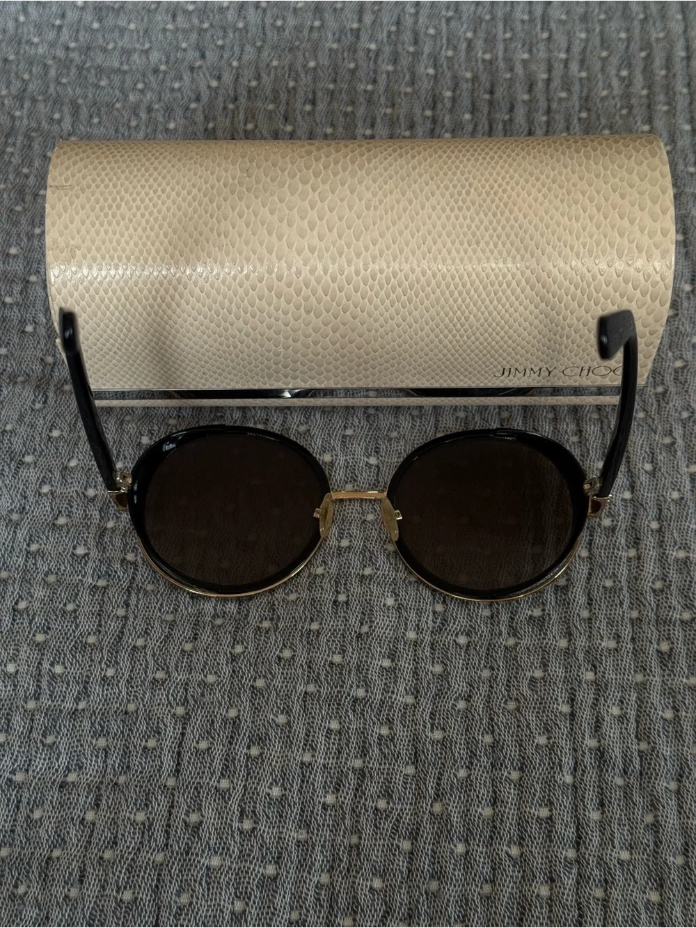 Jimmy Choo Andie Black and Gold Round Sunglasses